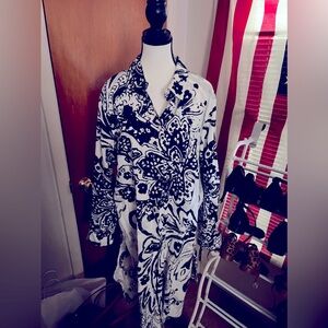 Black and white linen button front duster or dress